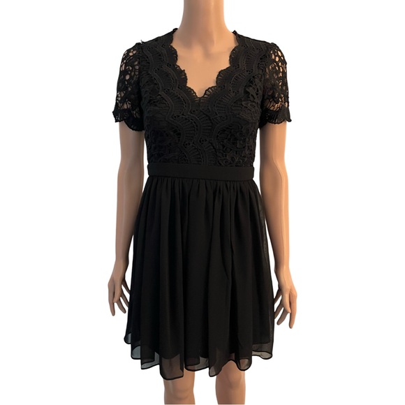Black fit and flare dress with lace bodice by Lulus. - Picture 2 of 6